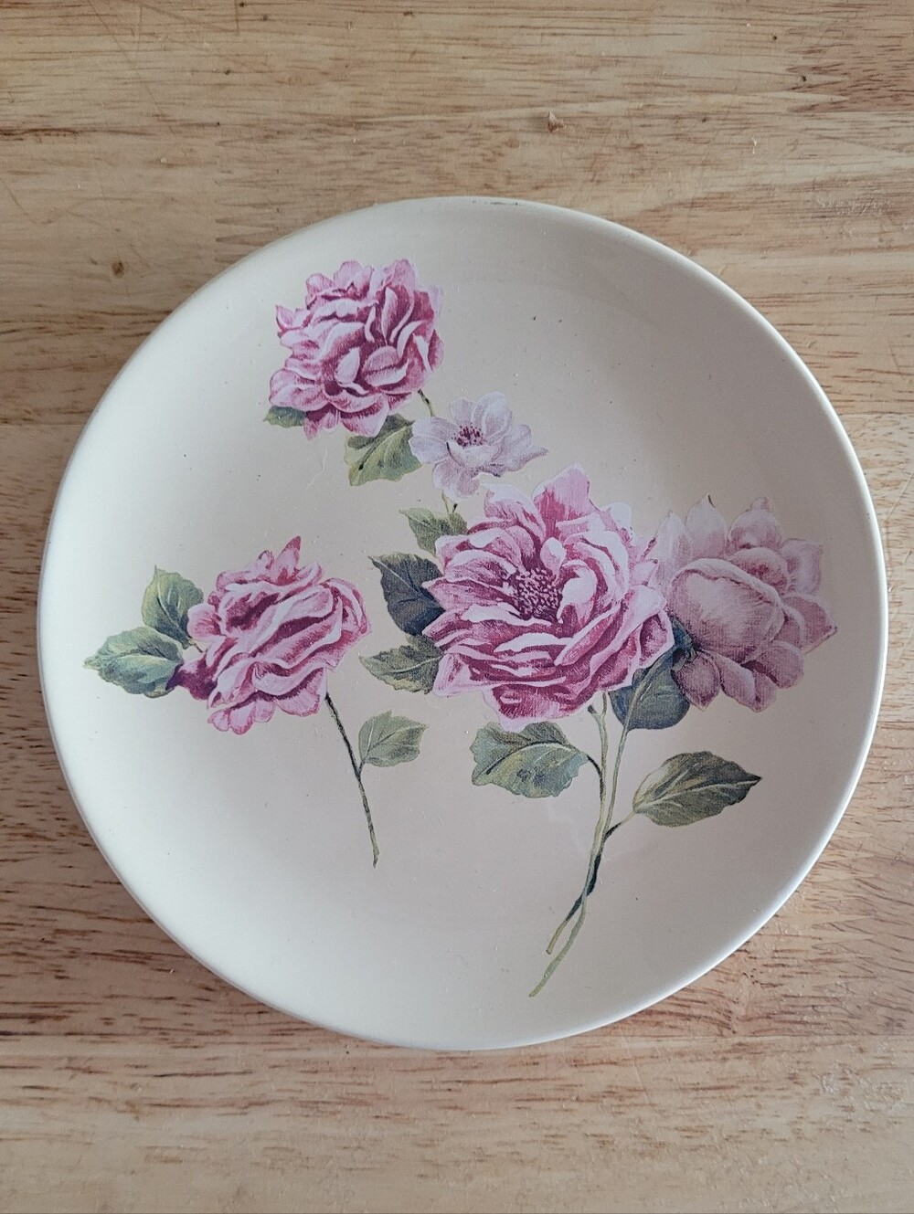 Pink Floral Ceramic Wall Art Plate - Decorative Home Accent